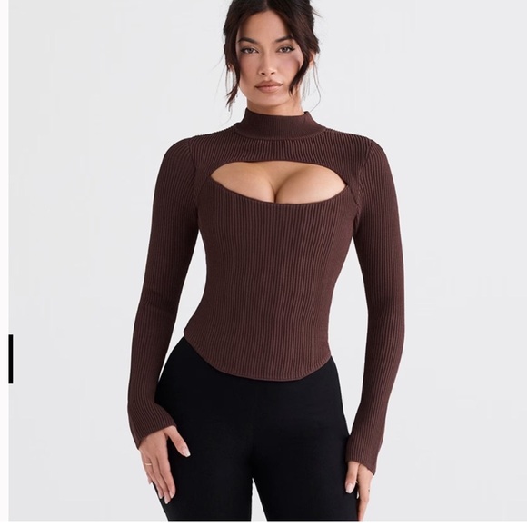 House of CB Georgina Knitted Corset Long Sleeve Ribbed Cleavage Boosting Top M - Picture 1 of 8